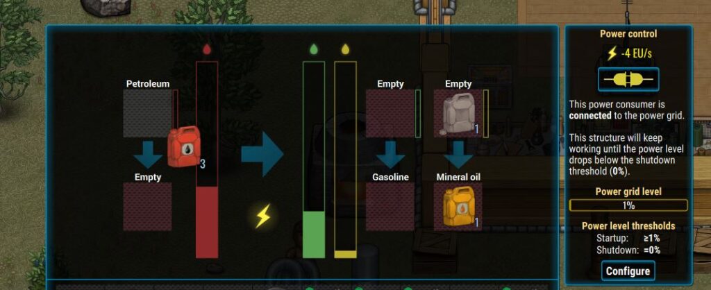 Using the oil refinery to produce mineral oil in Cryofall