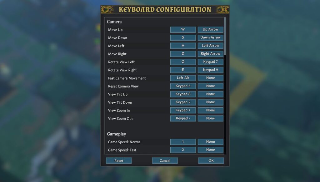 Changing the key bindings in the Going Medieval options menu