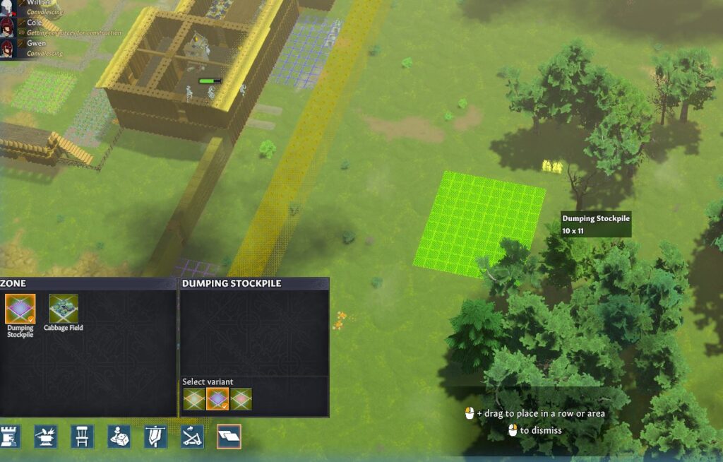 Creating a stockpile zone outside the colony in Going Medieval to put corpses in