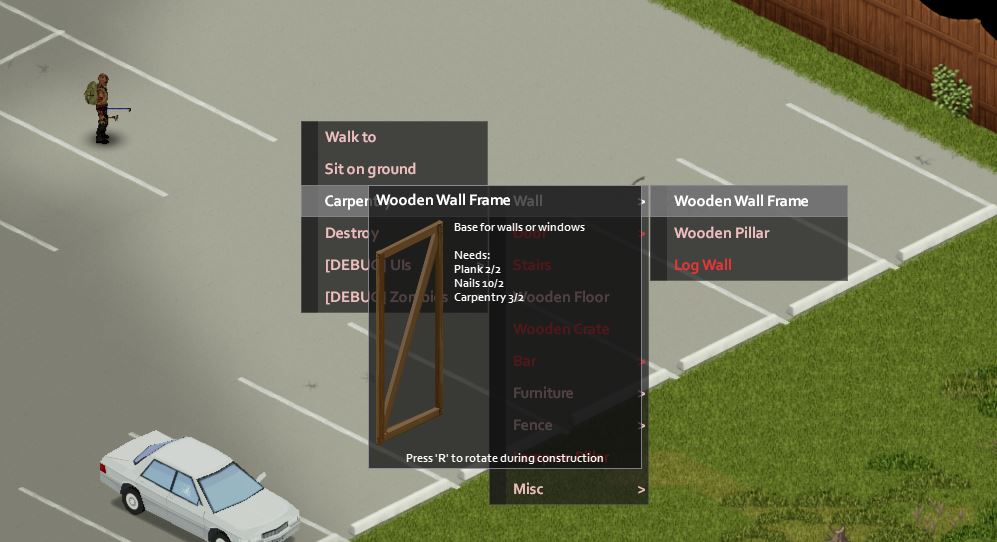 Leveling up carpentry by building in Project Zomboid build 41