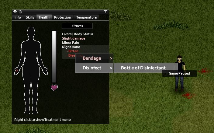 Disinfecting a wound to keep away infection in Project Zomboid