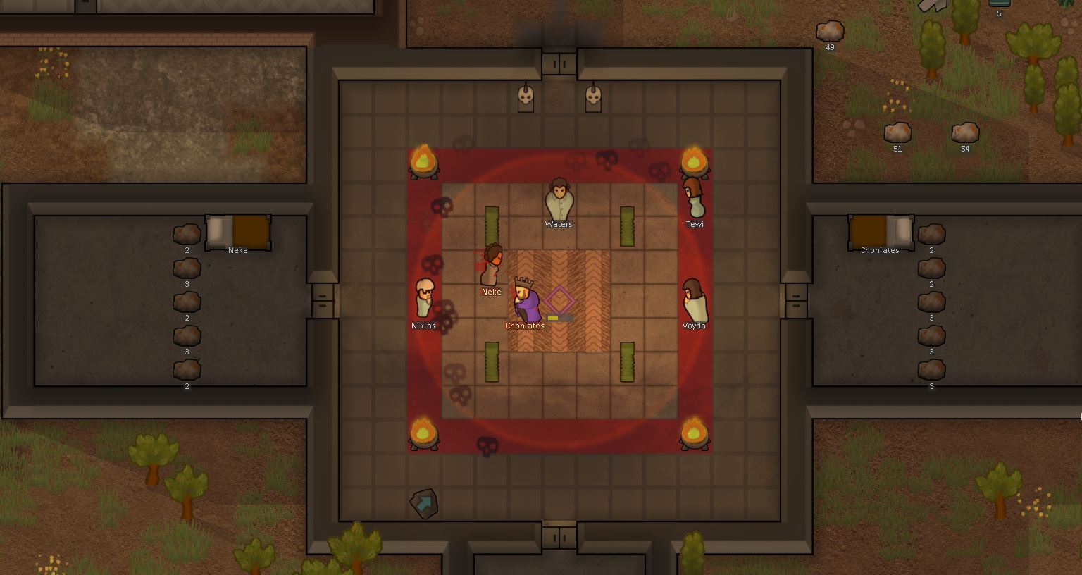 Two prisoners dueling in Rimworld Ideology expansion