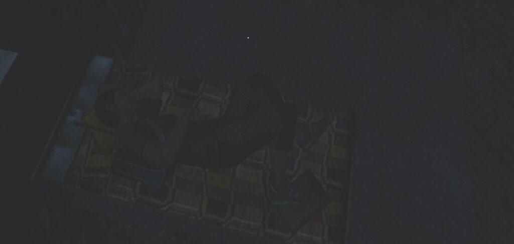 A player sleeping on a bed in DayZ