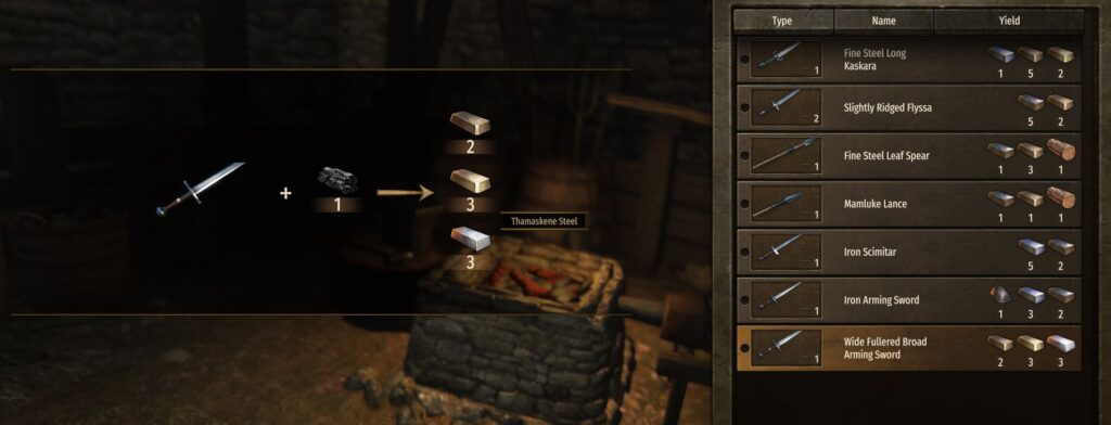 Smelting down a sword in bannerlord to get 3 units of thamaskene steel