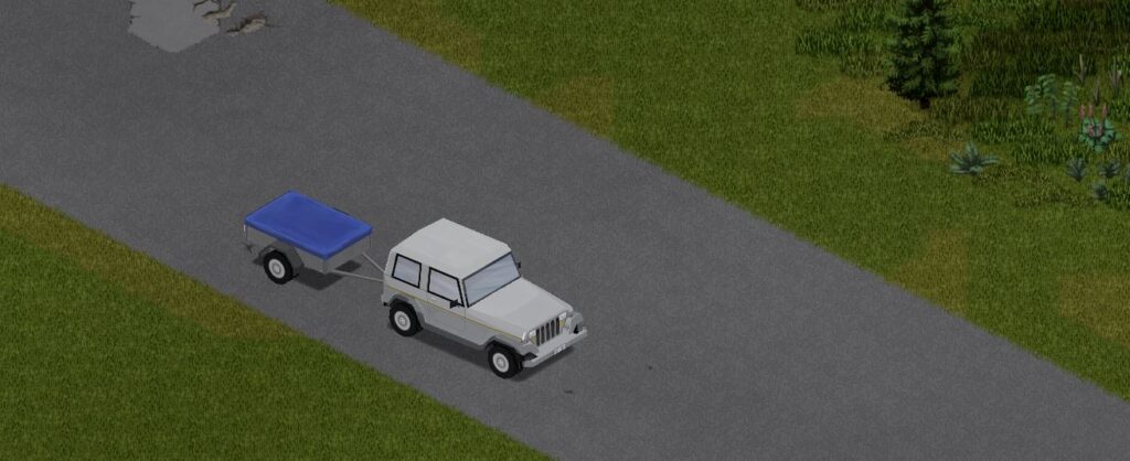 an offroad vehicle towing a trailer in Project Zomboid build 41