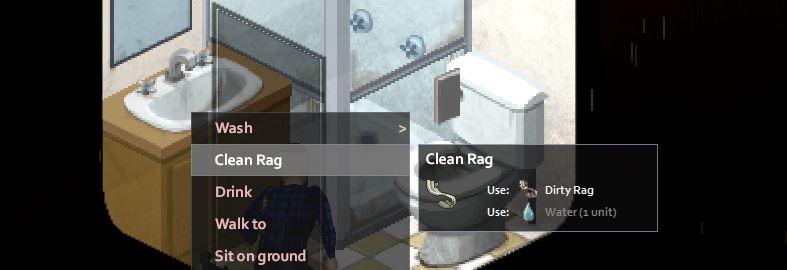 cleaning a rag in a sink in Project Zomboid