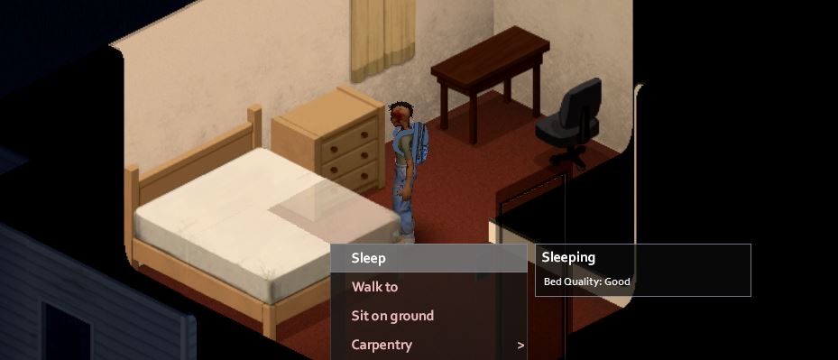 Sleeping in a good quality bed in project Zomboid build 41