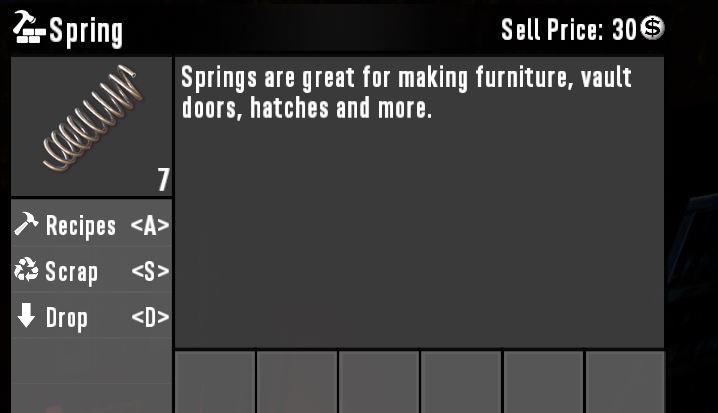 the information on springs from 7 days to die in-game