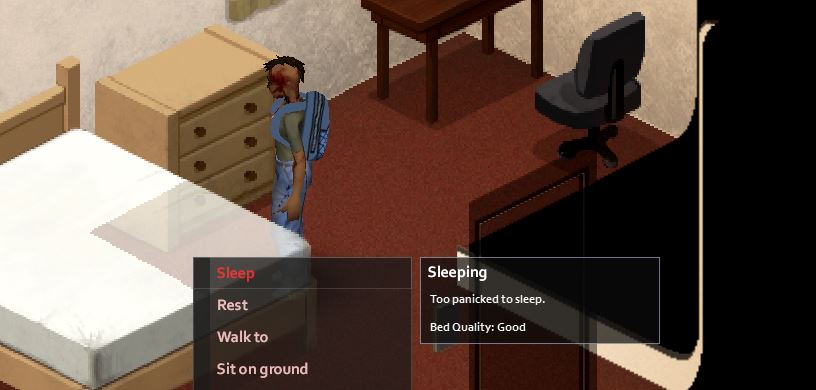 Not being able to sleep in project zomboid because of too panicked to sleep message