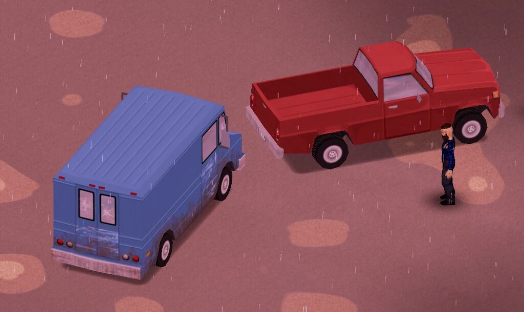 A pickup towing a van in Project Zomboid Build 41