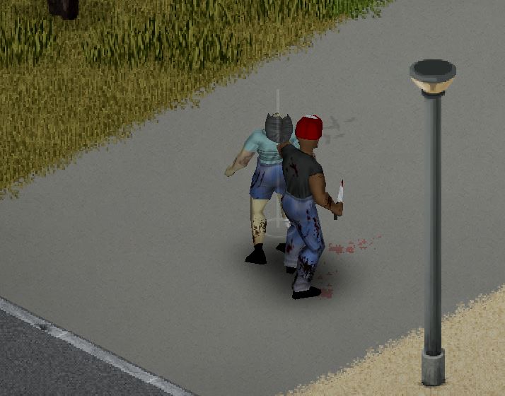 a player in Project zomboid getting blood on them with the negative trait hemophobic