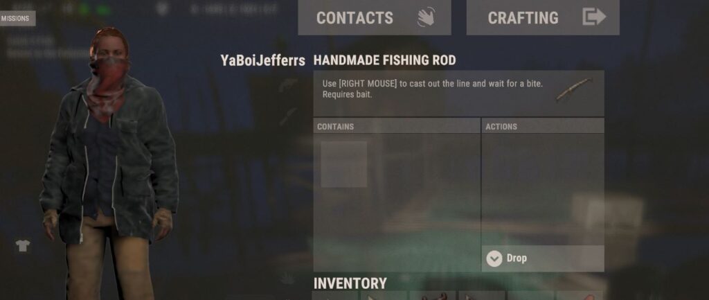 The handmade fishing rod in a player's inventory in Rust