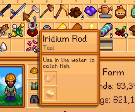 an empty fishing rod in Stardew valley waiting for items to be attached to it