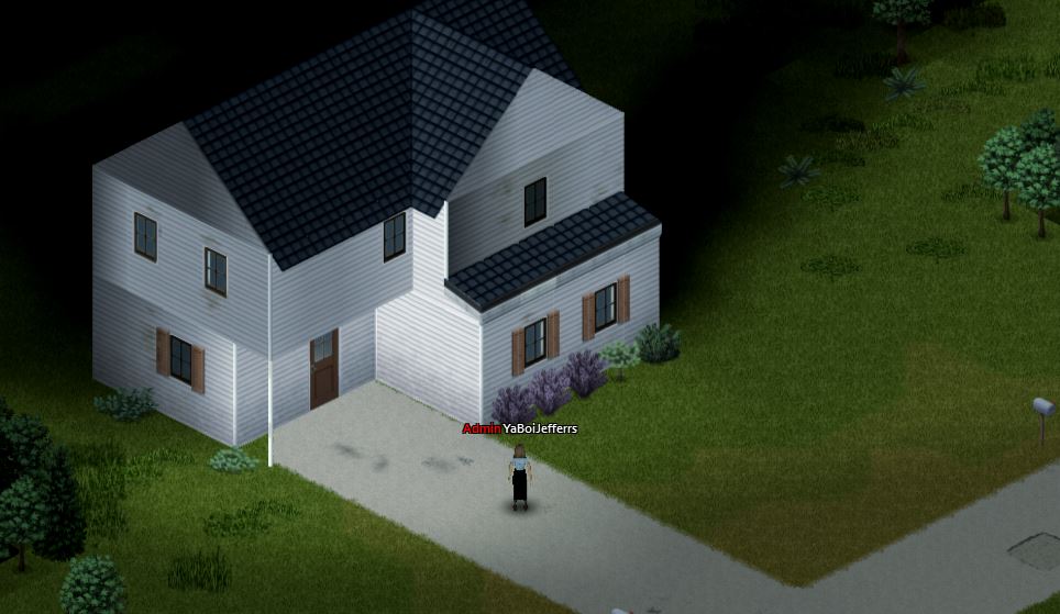 A player in project zomboid standing in front of their safehouse