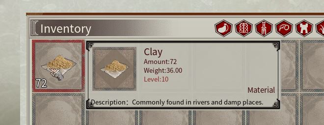 The in-game image and description for clay in Myth of Empires