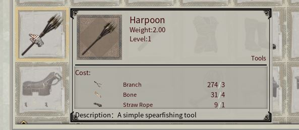 Crafting a fishing harpoon in Myth of Empires