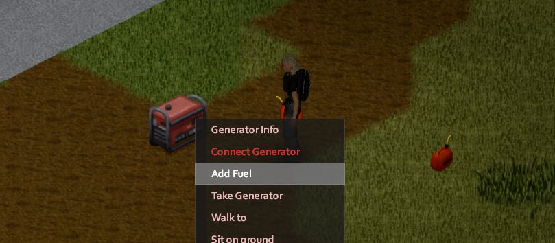 Refueling a generator in project zomboid build 41