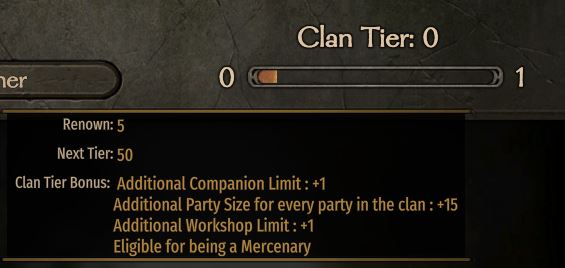 Growing the party size by raising your clan level in Bannerlord