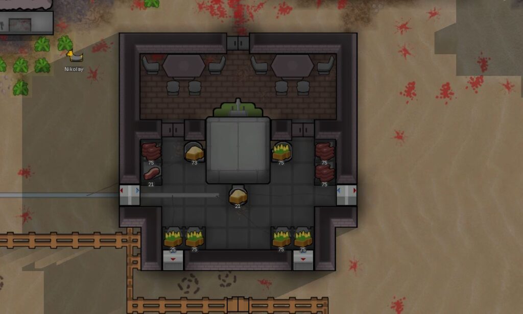 Building a fridge around the hoppers in Rimworld to keep the food fresh
