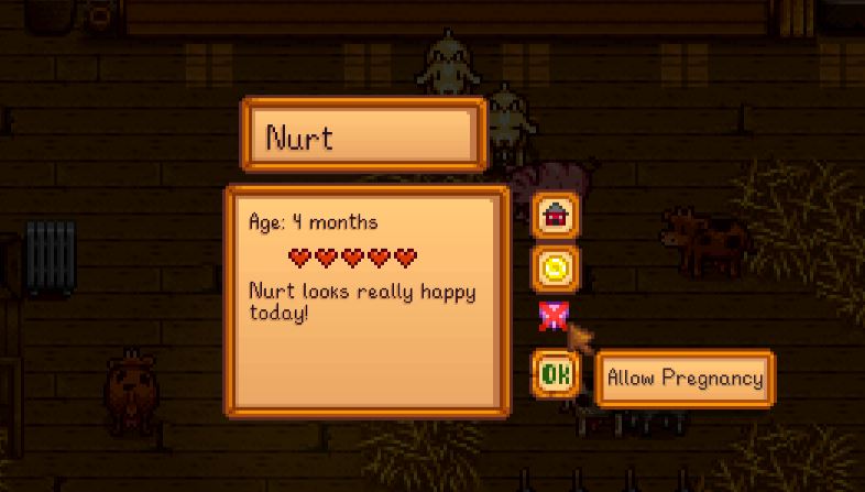 Stopping animals from getting pregnant in Stardew Valley