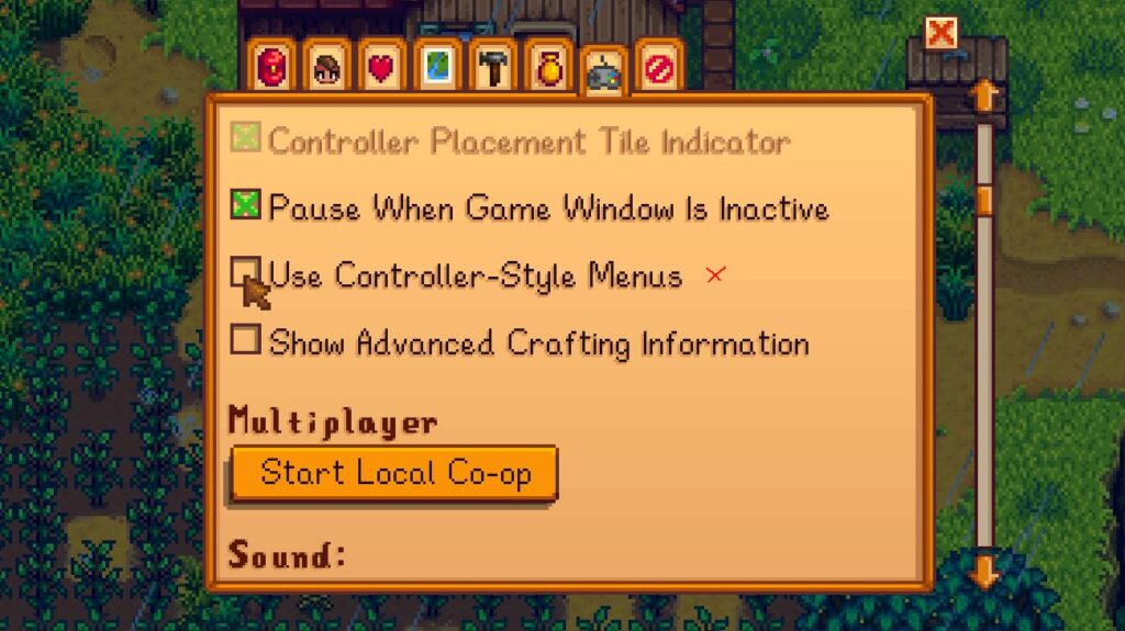 Changing settings to allow dropping items in Stardew Valley Nintendo Swtich