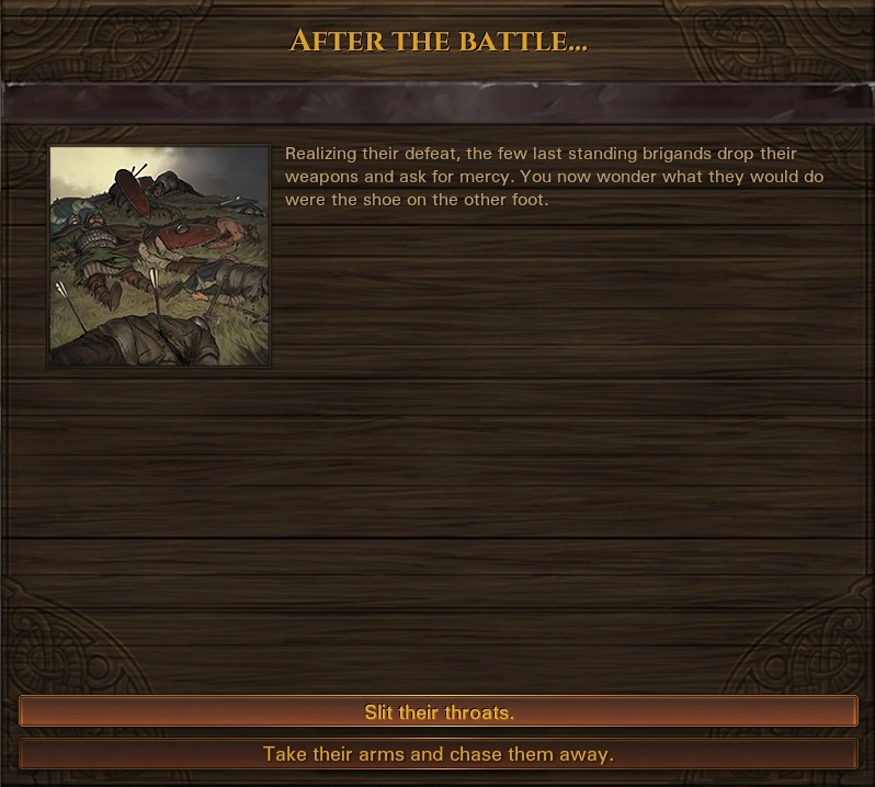 an event in Battle Brothers where the company can gain or lose some reputation 
