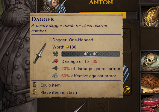 Geting a dagger to use for getting armor from enemies