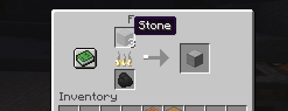 Making smooth stone at a furnace using stone blocks and coal