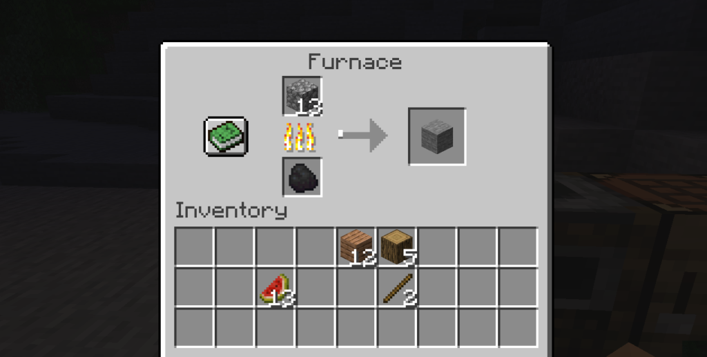 Crafting stone at a furnace using cobblestone