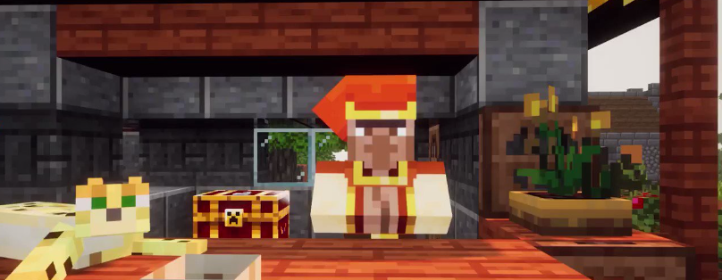 Showing the luxury merchant in minecraft dungeons whome you can purchase the rengade armor from