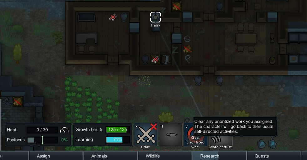 Clearing the prioritization queue for a pawn in Rimworld
