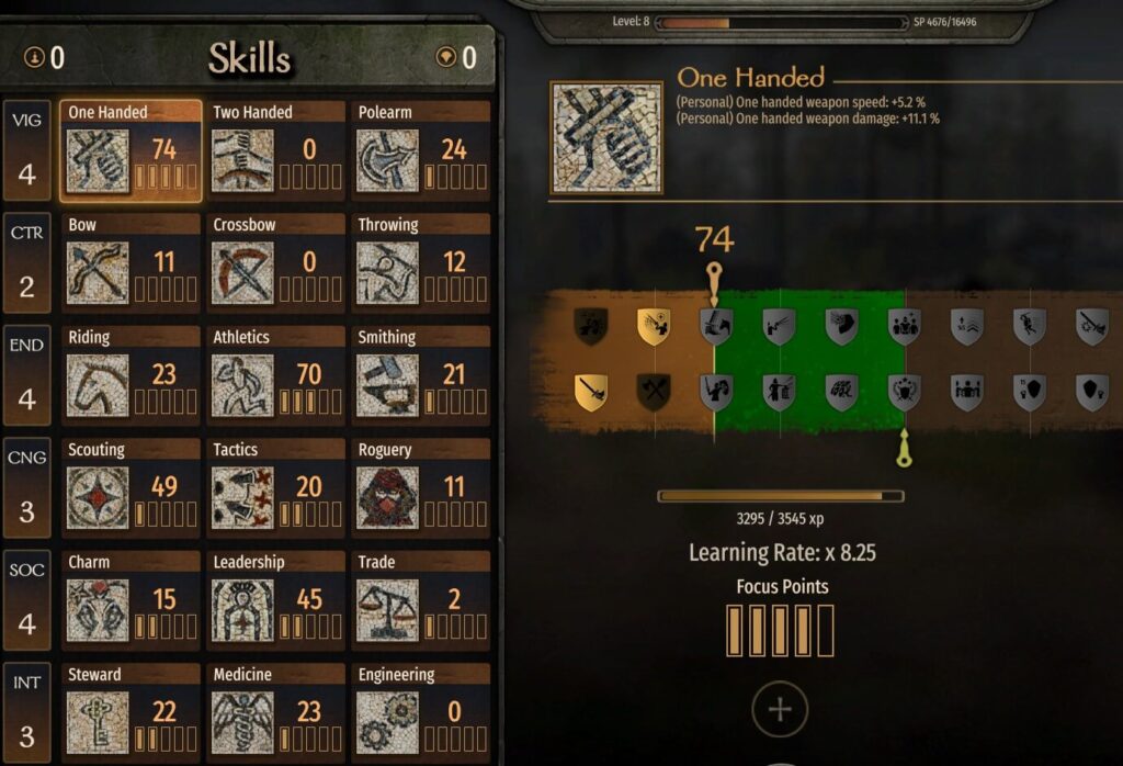 Showing the different weapon perks in Mount and Blade Bannerlord