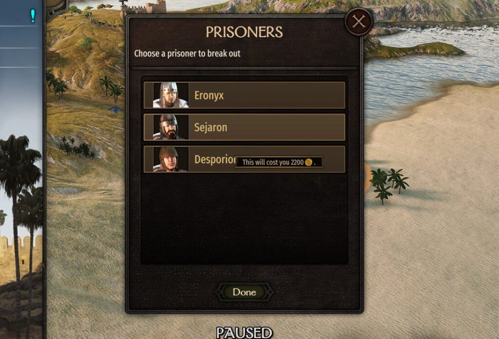 Choosing which lord to break from prison in bannerlord