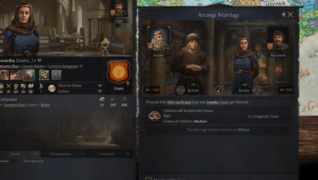 arranging a marriage in crusader kings 3 to increase my character's stewardship level
