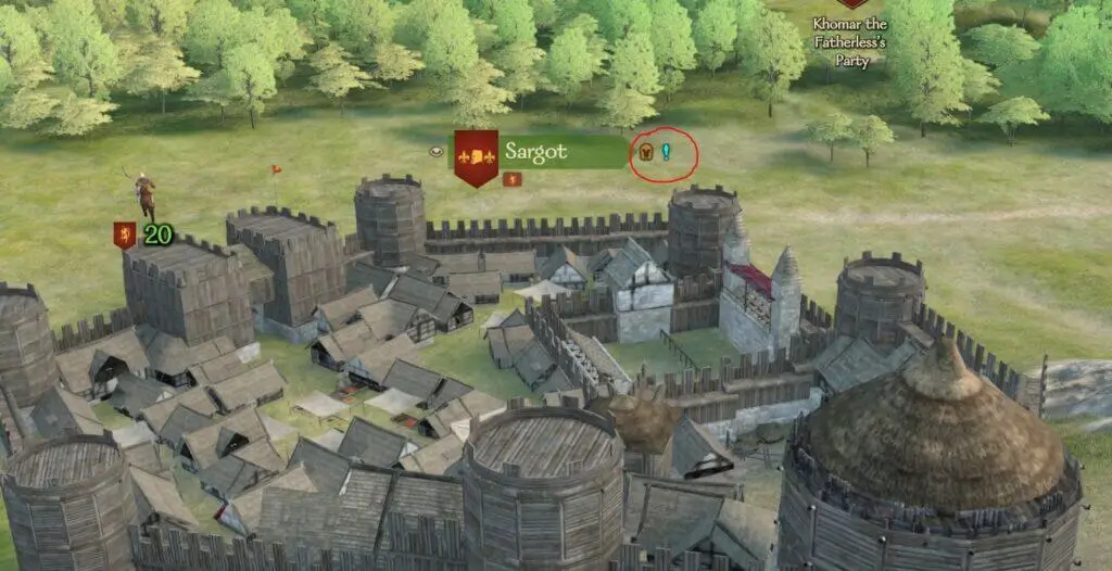 A screenshot of a Village called Sargot from Mount and Blade: Bannerlord. Identifying when a tournament is happening in a city